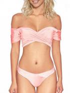 Choies Light Pink Cross Wrap Ruched Bikini Top And Bottom
