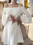 Choies White Off Shoulder Tie Detail Flare Sleeve Chic Women Mini Dress