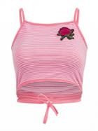 Choies Watermelon Red Striped Embroidery Rose Strappy Cami Crop Top