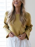 Choies Yellow Long Sleeve Cropped Sweatshirt