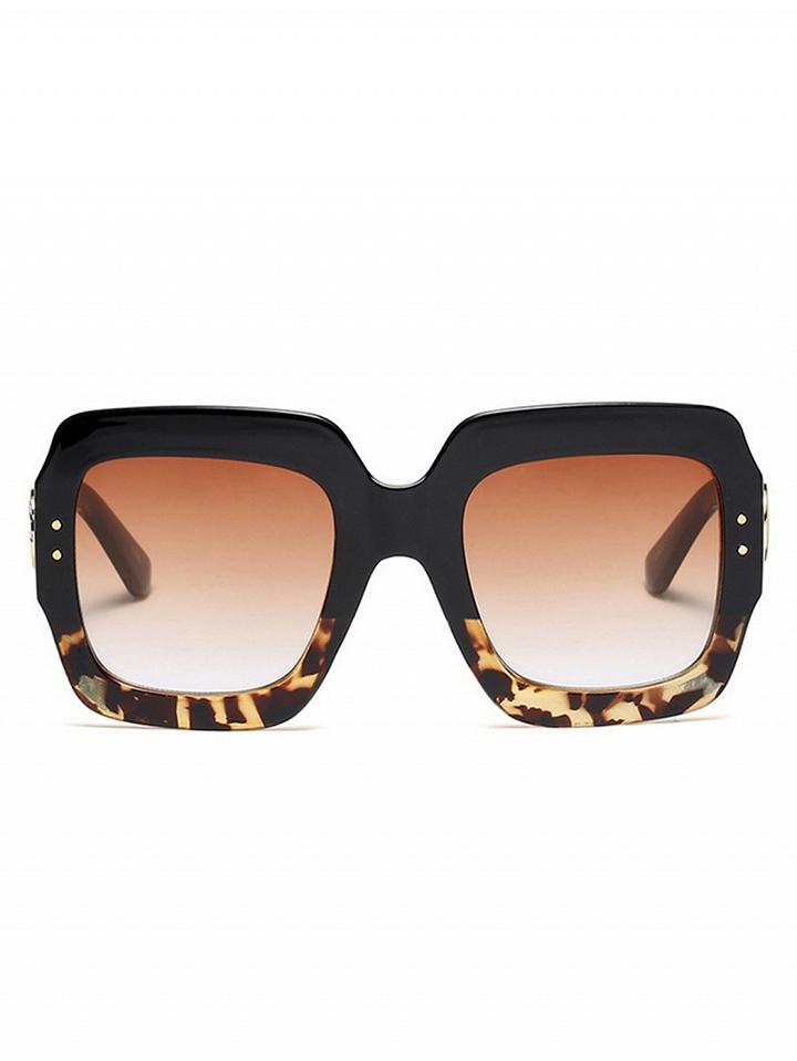 Choies Black Leopard Print Square Frame Sunglasses