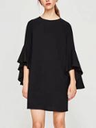 Choies Black Flare Sleeve Shift Mini Dress