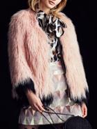 Choies Pink Open Front Faux Fur Coat