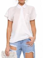 Choies White Pocket Detail Shirt Collar Blouse