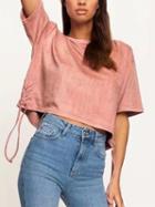Choies Pink Faux Suede Lace Up Side Blouse