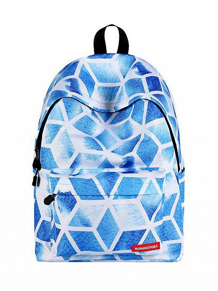 Choies Blue Geo Pattern Padded Straps And Back Backpack