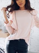 Choies Pink Lace Panel Cut Out Detail Ruffle Trim Long Sleeve Blouse
