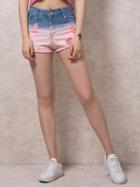 Choies Pink Dip Dye Ripped Raw Hem Denim Shorts