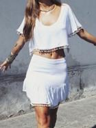 Choies White Cotton Open Back Chic Women Crop Top And High Waist Mini Skirt