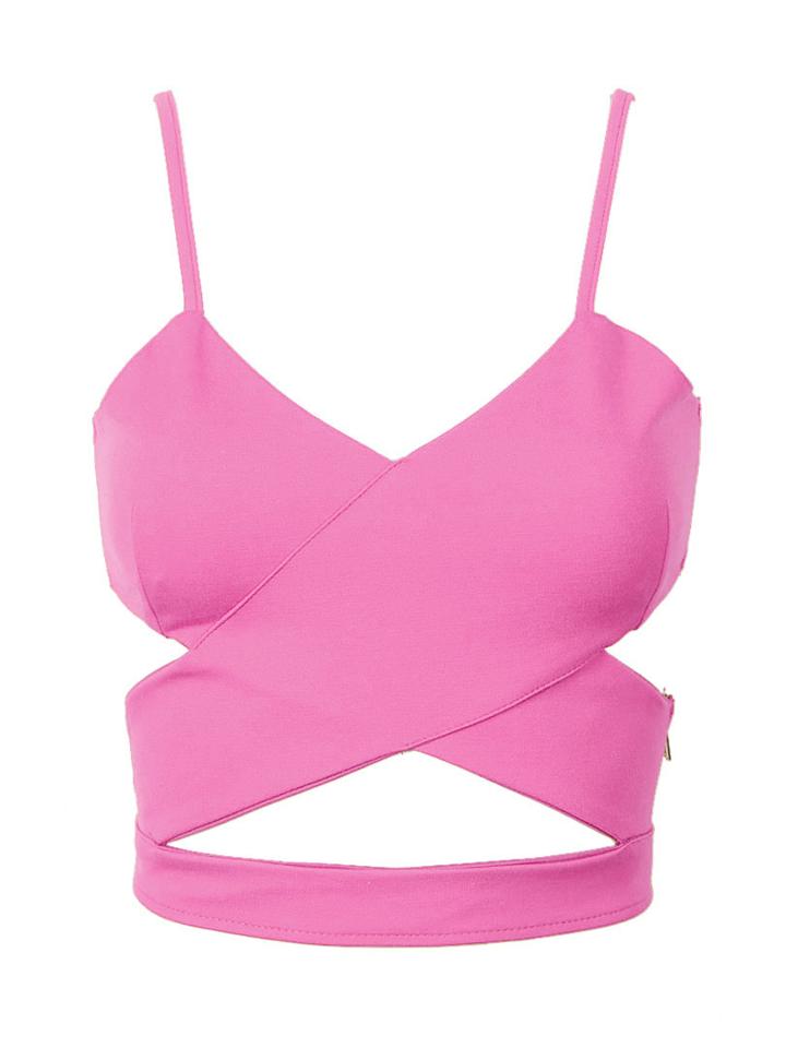 Choies Pink Cut Out Cross Spaghetti Strap Cropped Vest