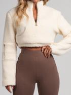 Choies Beige High Neck Long Sleeve Chic Women Faux Shearling Crop Sweatshirt