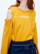 Choies Yellow Cold Shoulder Letter Print Long Sleeve Sweatshirt