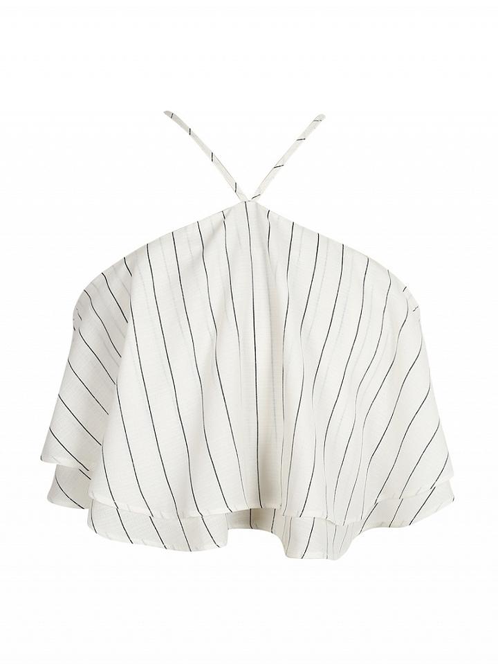 Choies White Stripe Chiffon Layered Ruffle Halter Top
