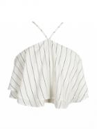 Choies White Stripe Chiffon Layered Ruffle Halter Top