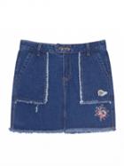 Choies Blue Pocket Embroidery Raw Trim Denim Skirt