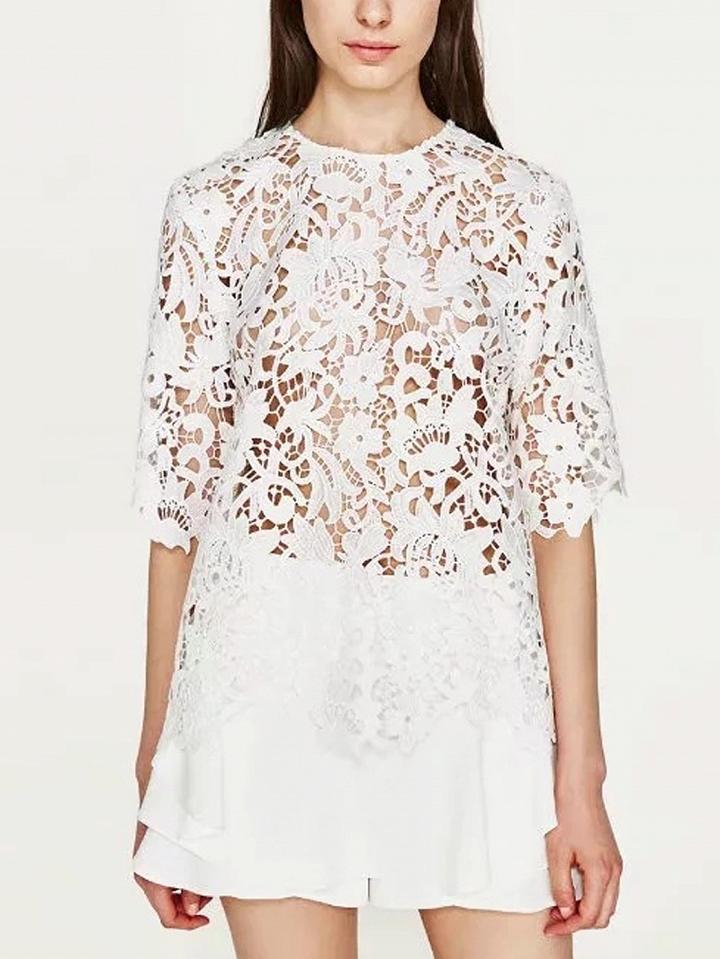 Choies White Button Back Lace Blouse