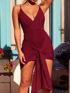 Choies Burgundy V-neck Open Back Chic Women Bodycon Cami Mini Dress