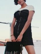 Choies Black Stripe Strapless Zip Front Bodycon Mini Dress