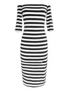 Choies Monochrome Stripe Off Shoulder Half Sleeve Pencil Dress