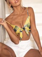 Choies Yellow Cotton Pineapple Print Tie Front Chic Women Crop Cami Top