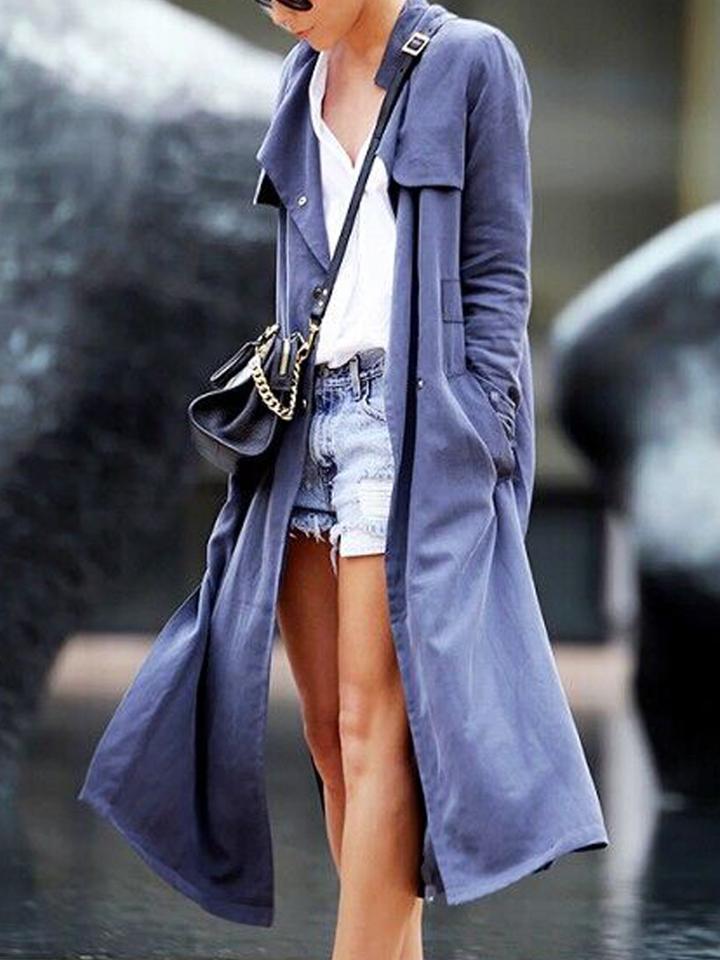 Choies Navy Shawl Collar Belted Overlay Trench Coat