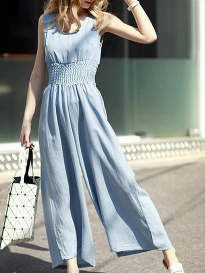 Choies Light Blue Sleeveless Chic Women Jumpsuit
