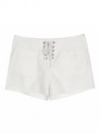 Choies White Lace Up Front Mid Waist Shorts