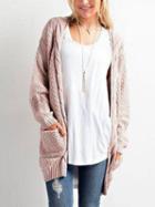 Choies Pink Pocket Cable Open Front Cardigan