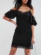 Choies Black Cotton Blend V-neck Lace Trim Chic Women Cami Mini Dress