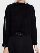 Choies Black Ribbed Zip Cuff Long Sleeve Women Sweater