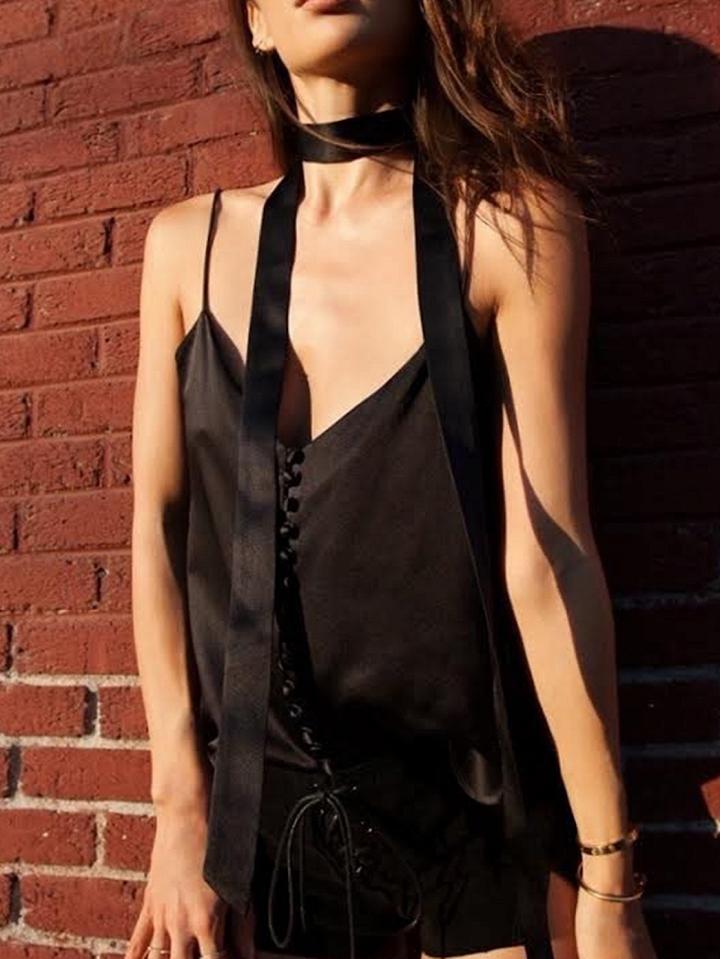 Choies Black Plunge Button Placketfront Cami