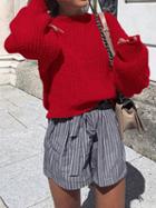 Choies Red Crew Neck Long Sleeve Chic Women Knit Sweater