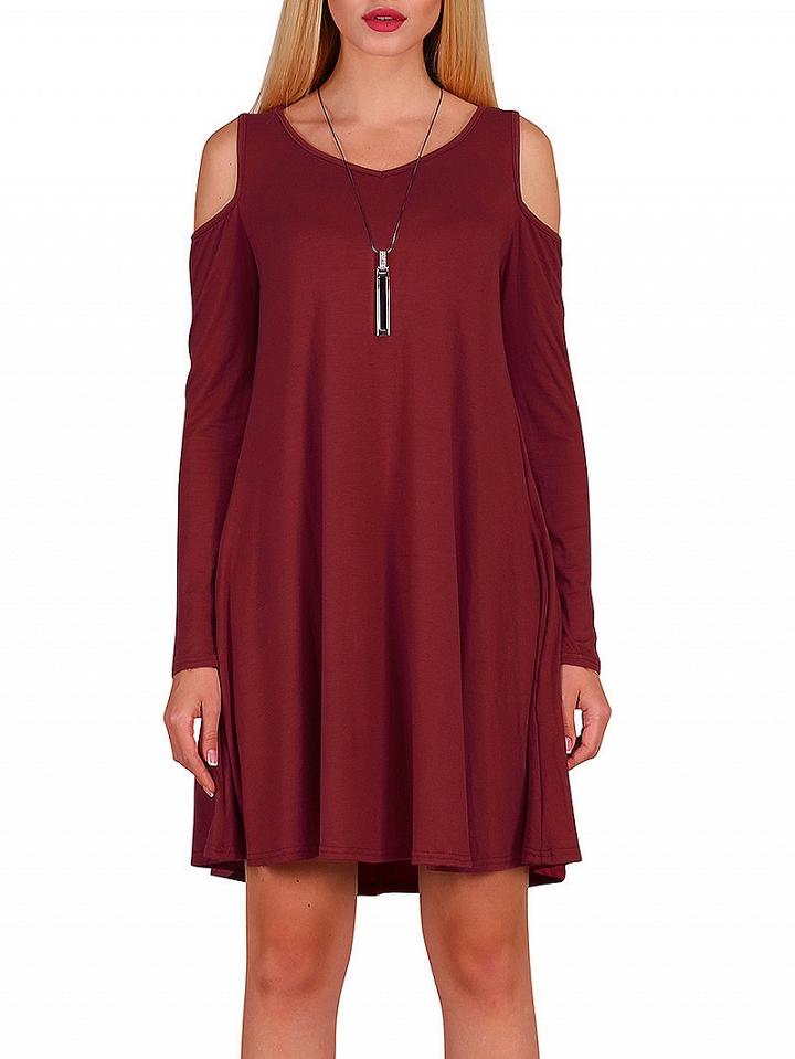 Choies Burgundy Cold Shoulder Long Sleeve Mini Dress