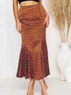 Choies Brown Satin Look High Waist Polka Dot Print Ruffle Trim Maxi Skirt