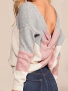 Choies Pink Contrast Open Back Long Sleeve Chic Women Knit Sweater