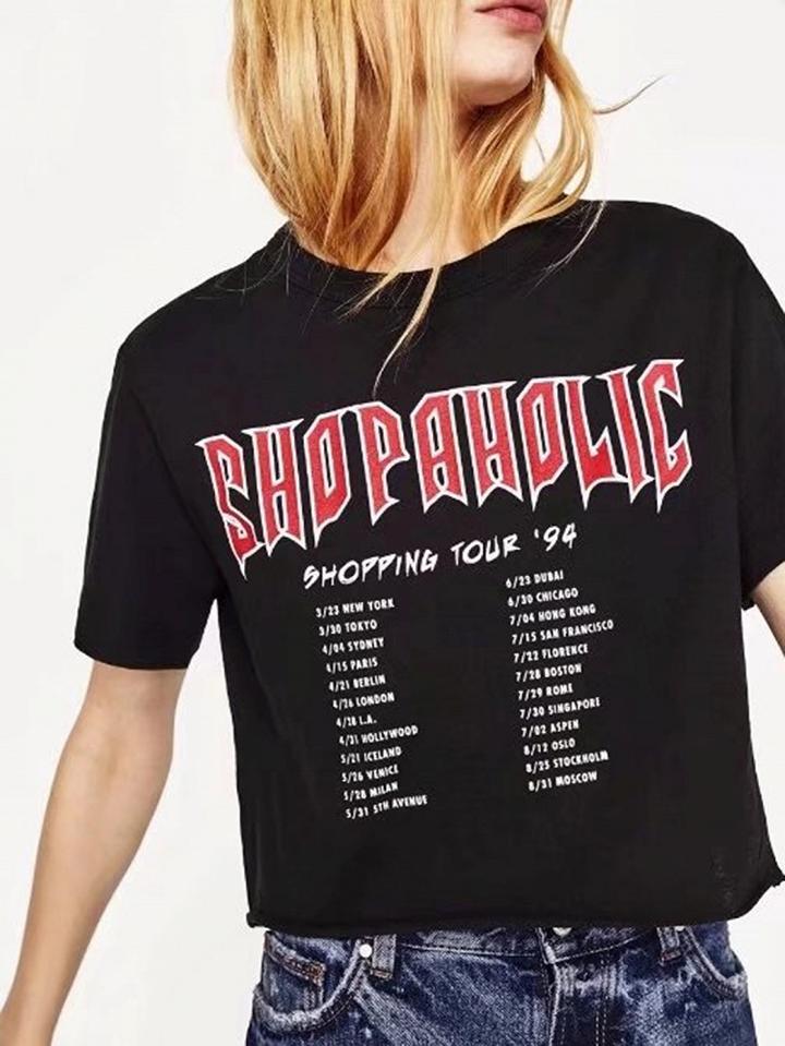 Choies Black Crew Neck Letter Print T-shirt