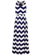 Choies Blue Chevron Pattern Sleeveless High Waist Maxi Dress