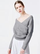 Choies Gray V-neck Wrap Front Knit Sweater