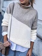 Choies Gray Contrast High Neck Long Sleeve Women Sweater