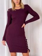Choies Burgundy Lace Up Detail Long Sleeve Knit Bodycon Mini Dress