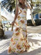 Choies Orange V-neck Cut Out Print Detail Maxi Dress