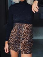 Choies Brown High Waist Leopard Print Circle Zip Front Mini Skirt