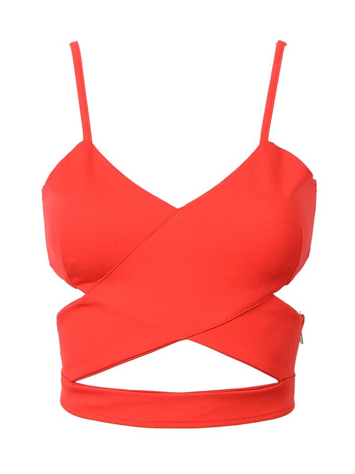 Choies Red Cut Out Cross Spaghetti Strap Cropped Vest