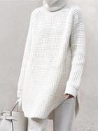 Choies White High Neck Chunky Longline Sweater