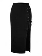 Choies Black Lace Up Asymmetric Knit Pencil Skirt