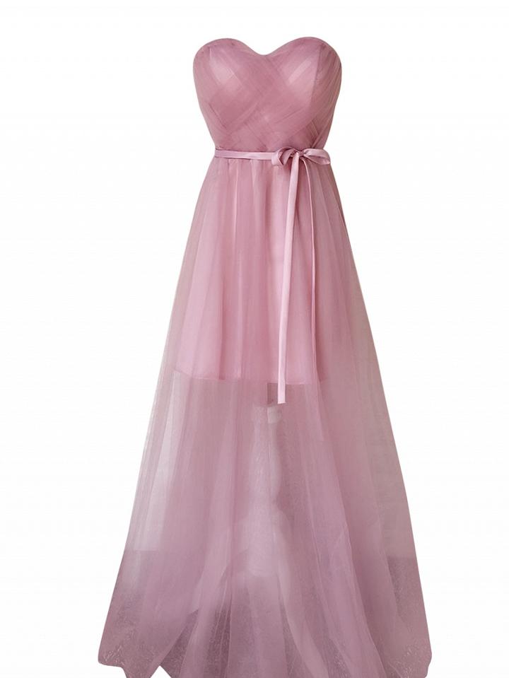 Choies Light Purple Sweetheart Bandeau Lace Up Back Tulle Maxi Prom Dress
