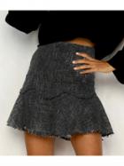 Choies Black High Waist Ruffle Hem Women Mini Skirt