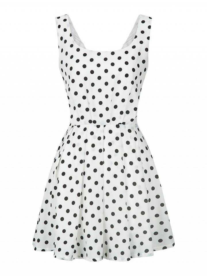 Choies White Polka Dot Bow Back Vest Skater Dress