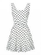 Choies White Polka Dot Bow Back Vest Skater Dress