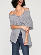 Choies Blue Stripe Cold Shoulder Twist Front Half Sleeve Cami Shirt